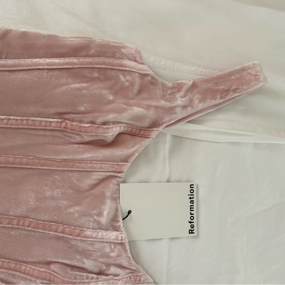 Reformation Contessa Dress Cherry Blossom Pink Velvet Party Dress Size 0 - Picture 3 of 6